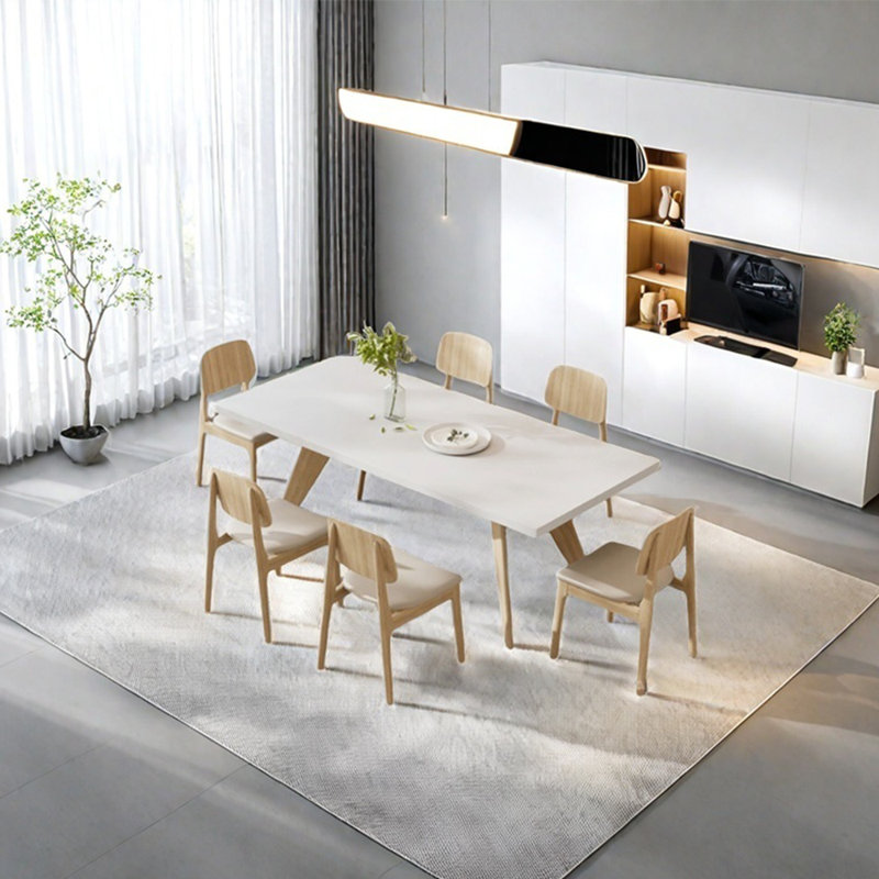 Ensemble de table de salle à manger en bois massif blanc, H 29,53 po x L 62,99 po x l 31,5 po