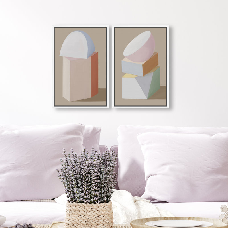 Sculptural Set Abstract Canvas Print by Oliver Gal, Black Frame, 10 x 15, 11"H x 16"W, White Floater Frame