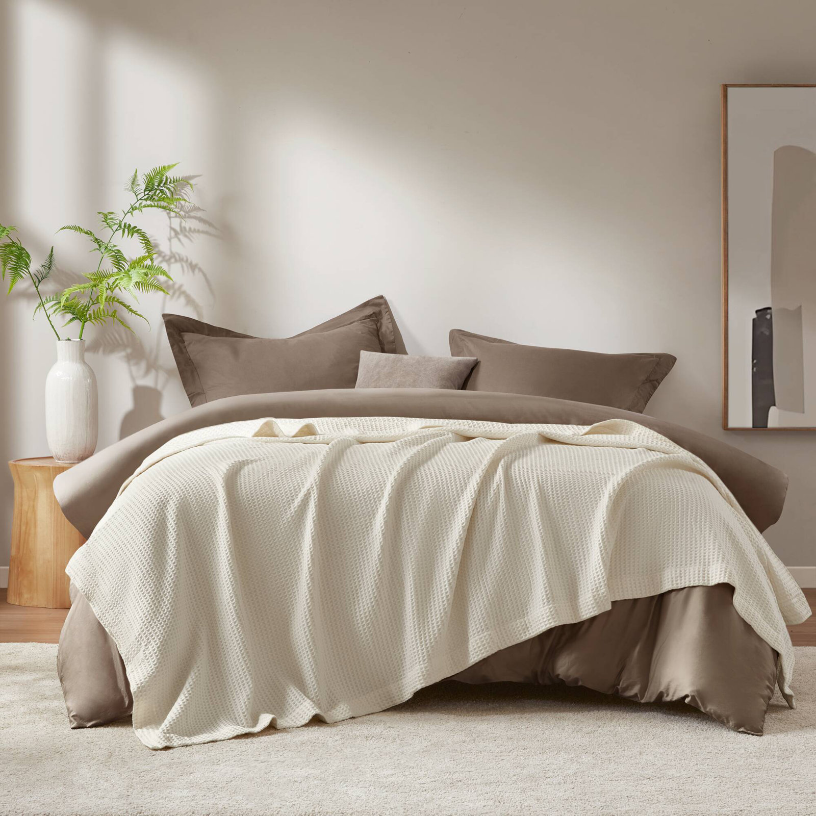 Waffle Weave Cotton Throw Blanket, Twin, Ivory