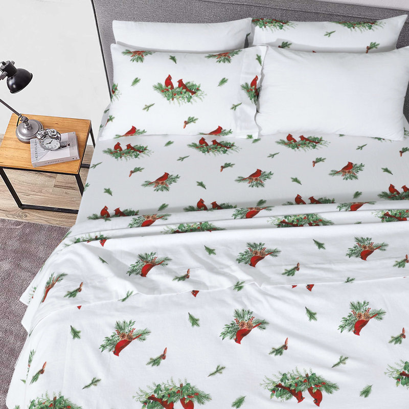 100% Cotton Flannel Sheet Set, Flakes Stripes, Full/Double Sheet Set+Fitted Sheet+2 Pillowcases