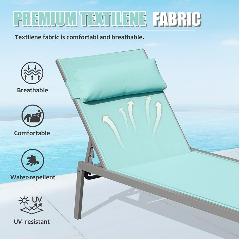 Ensemble de 3 chaises longues de patio, Bleu lac