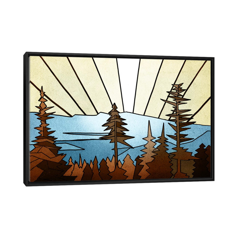 «Geometric Trees», impression sur toile, H 18 po x l 26 po x P 1,5 po, Toile avec cadre noir, Pas de tapis
