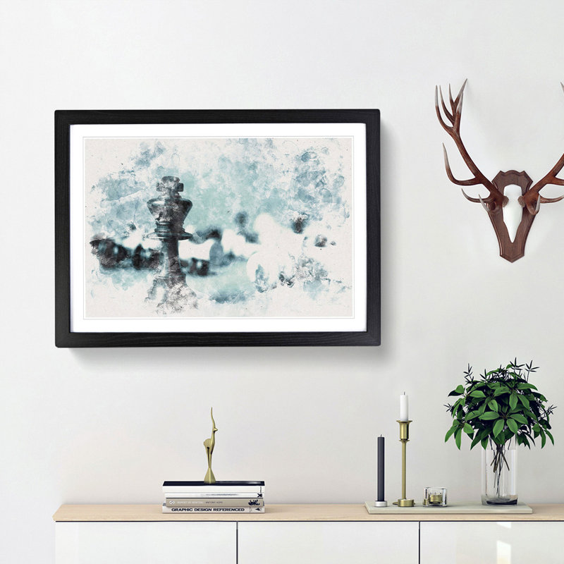 A Chess Battle Watercolour - Picture Frame Graphic Art Print, 62cm H x 87cm W x 2cm D, Black Framed