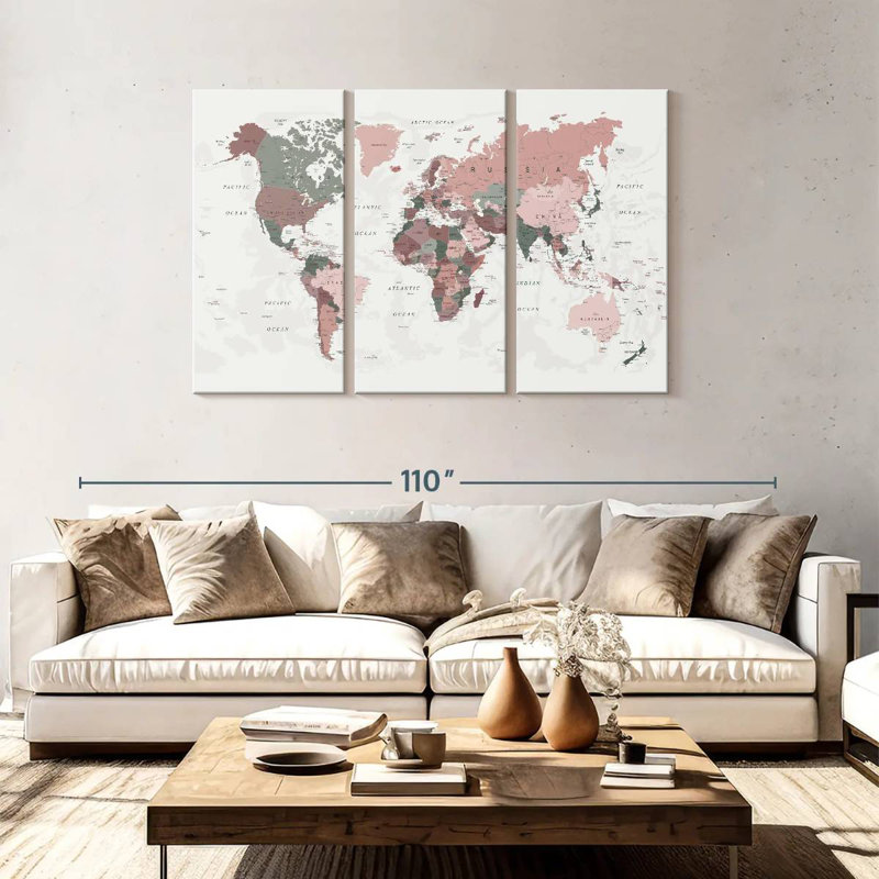 Aliaz World Map Pink Green, 48" H x 74" W