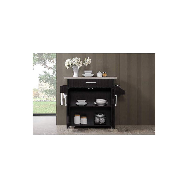 Albizu Wood Kitchen Island, Black/Grey