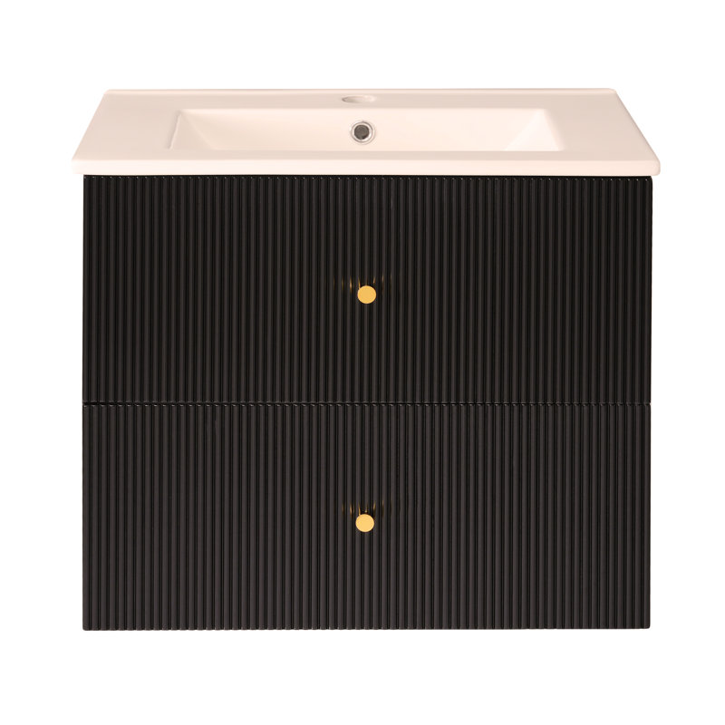 Meuble-lavabo mural 24 po avec 2 tiroirs - idéal pour les petites salles de bain, Black