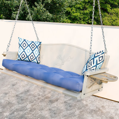 3-Seat Metal Porch Swing 900 Lbs  Hanging Bench With Upgraded Tray & Cushions Rust-Resistant Finish Swing Chair With 8.9Ft Chains