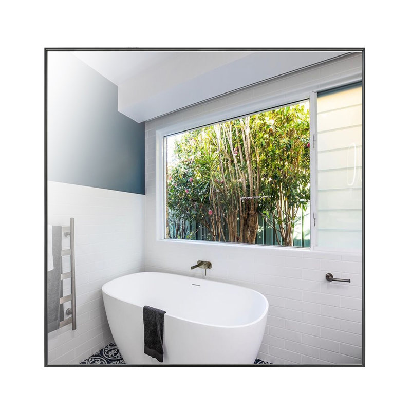 Modern & Contemporary Rectangle Bathroom Vanity Mirror Metal Framed Wall Mirror, Black, 36" x 36"