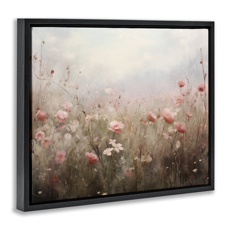 Cadre flottant pastel rose dans les prairies, design par Arlington Prints, Cadre flottant noir de jais, H 17 po x l 21 po
