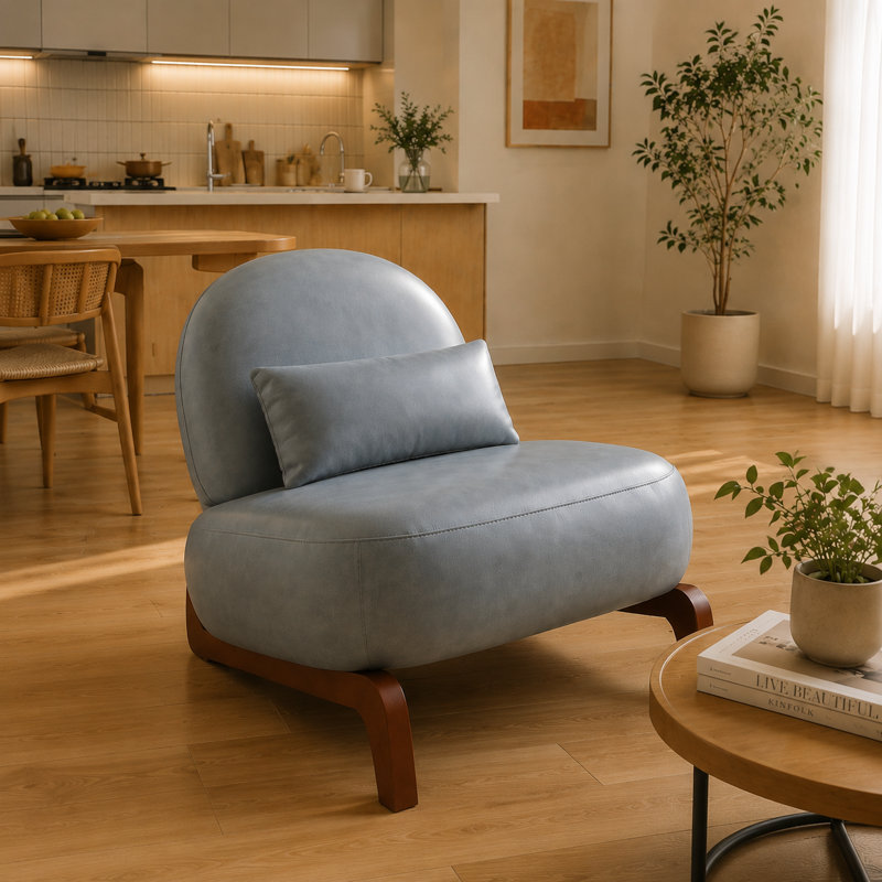 Fauteuil d'appoint moderne en similicuir de 72 cm pour petits espaces, Bleu