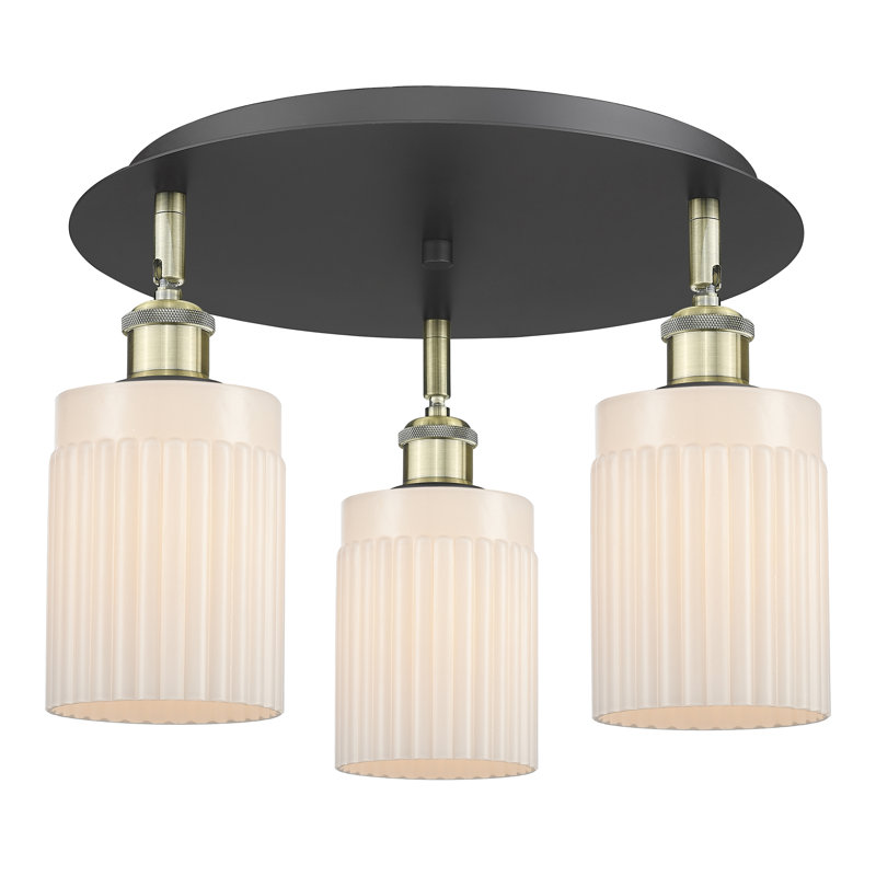 Bethy Glass Flush Mount, Matte White, Black Antique Brass