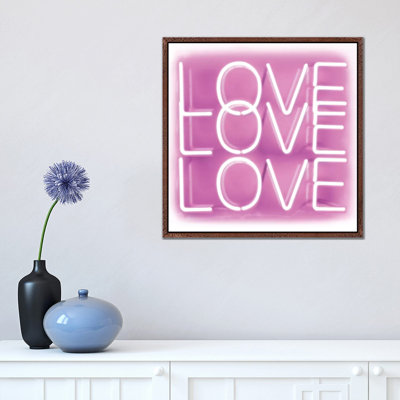 Neon Love Love Love Pink On White by Hailey Carr - Print on Canvas