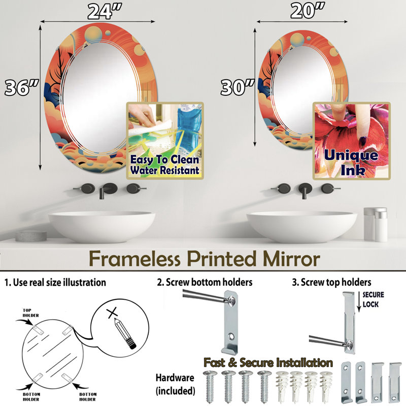 Palk - Miroir mural moderne ovale, 36 po x 24 po