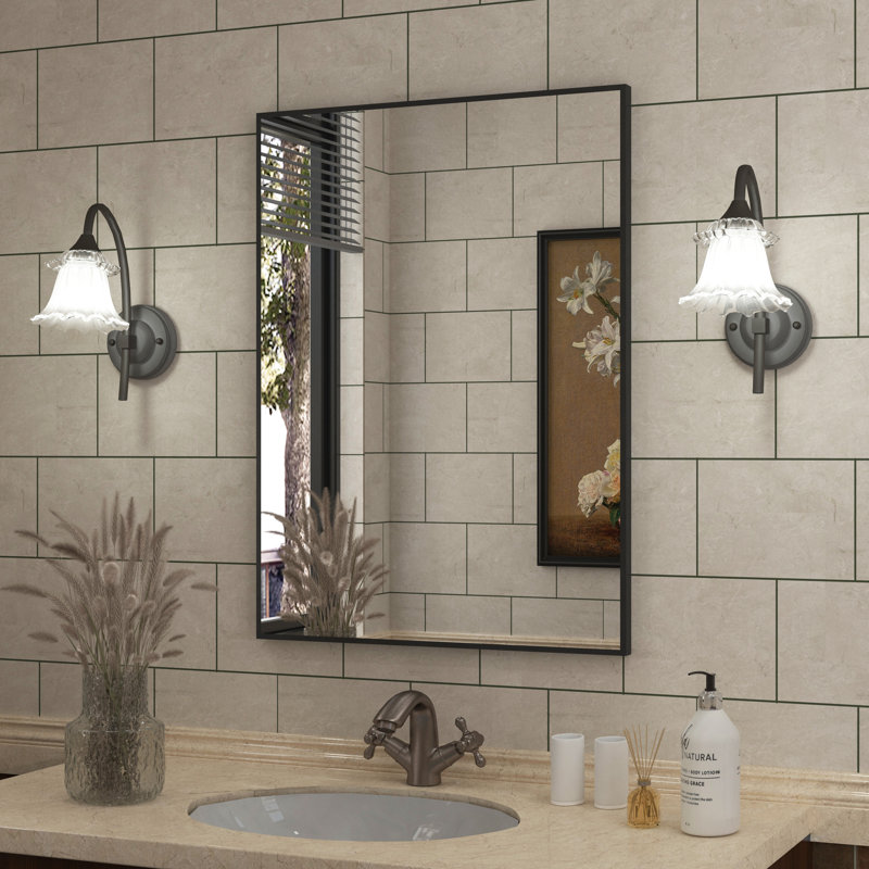 Miroir de salle de bain mural Sartori, Noir, 28 po x 36 po