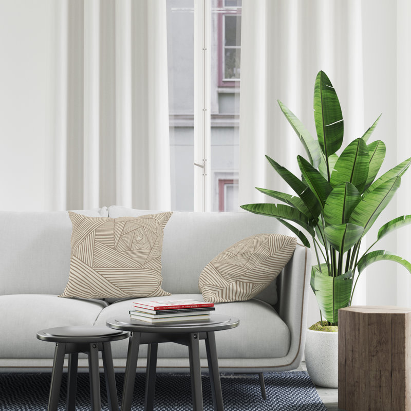 Jeté carré en polyester intérieur / extérieur, Beige / noir, L 15 po x H 15 po