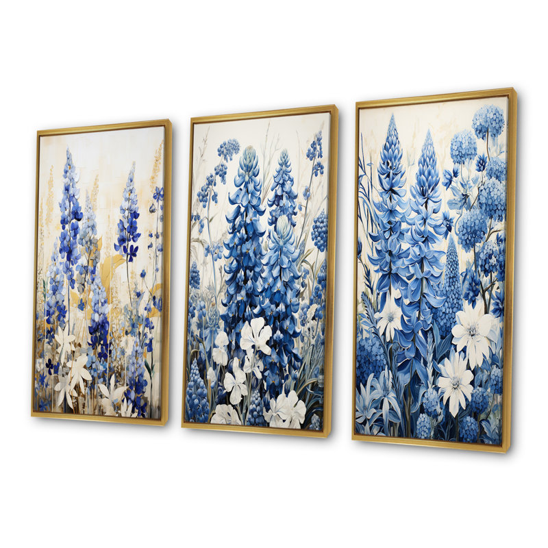 Blue Bonnets Simplicity Meadow, Cadre flottant doré, H 32 po x l 48 po
