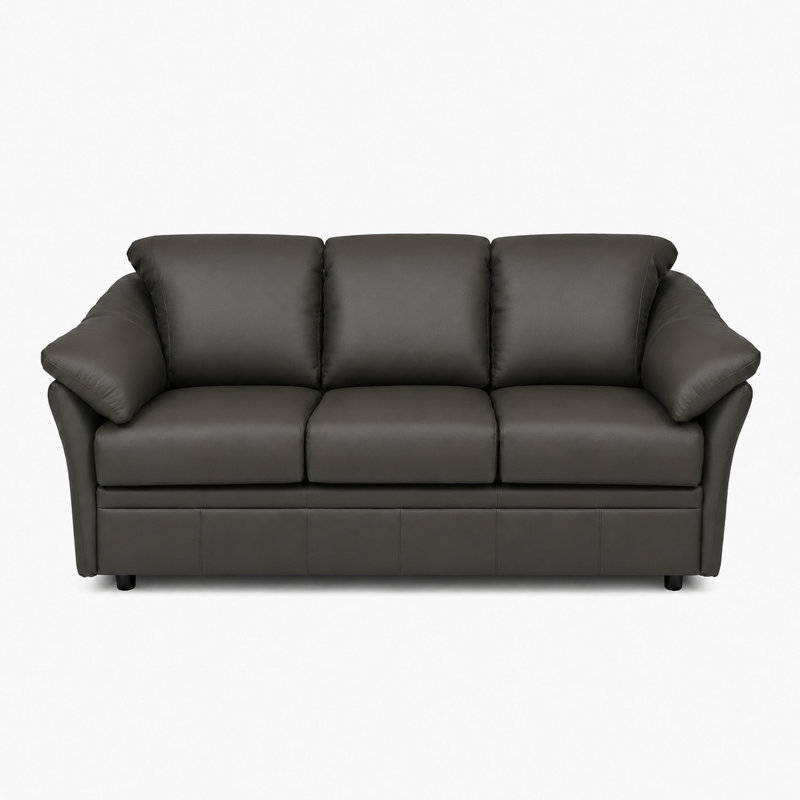Ramdev Top Grain Leather Sofa with Cushioned Back and Pillow Top Arm, Charcoal, 34" H x 80" W x 36" D