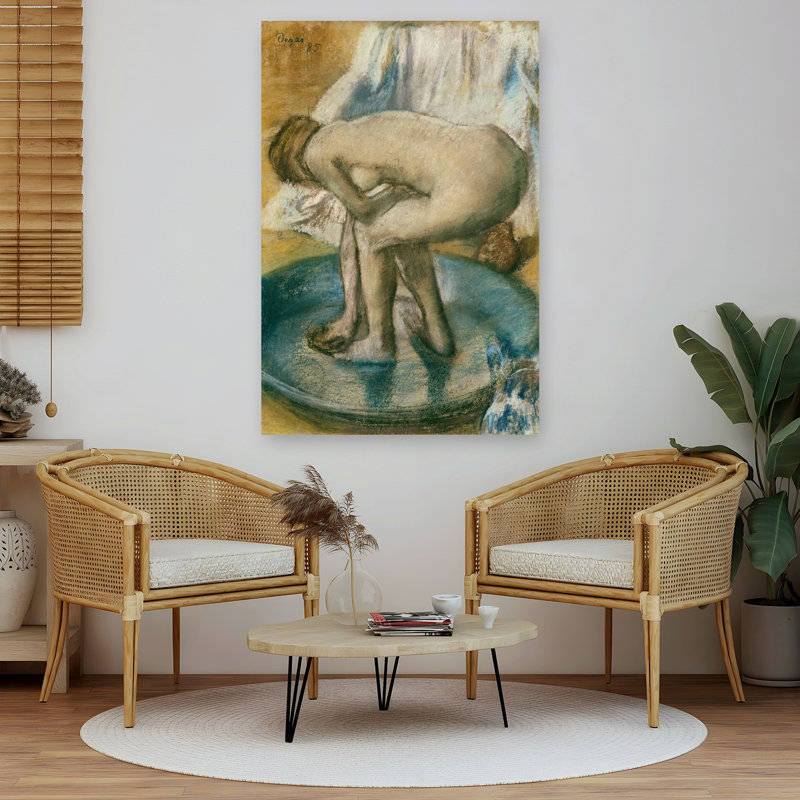 Femme se baignant dans une baignoire peu profonde, estampe d'art mural contemporain abstrait impressionniste de 1885