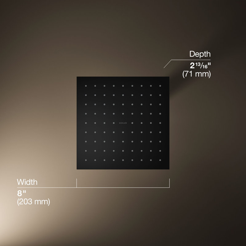 Contemporary Rain Shower Head, Matte Black, Square, 2.5 GPM