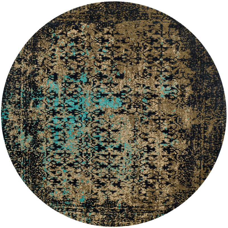 Alona Vintage Performance Abstract Rug, Round 6'