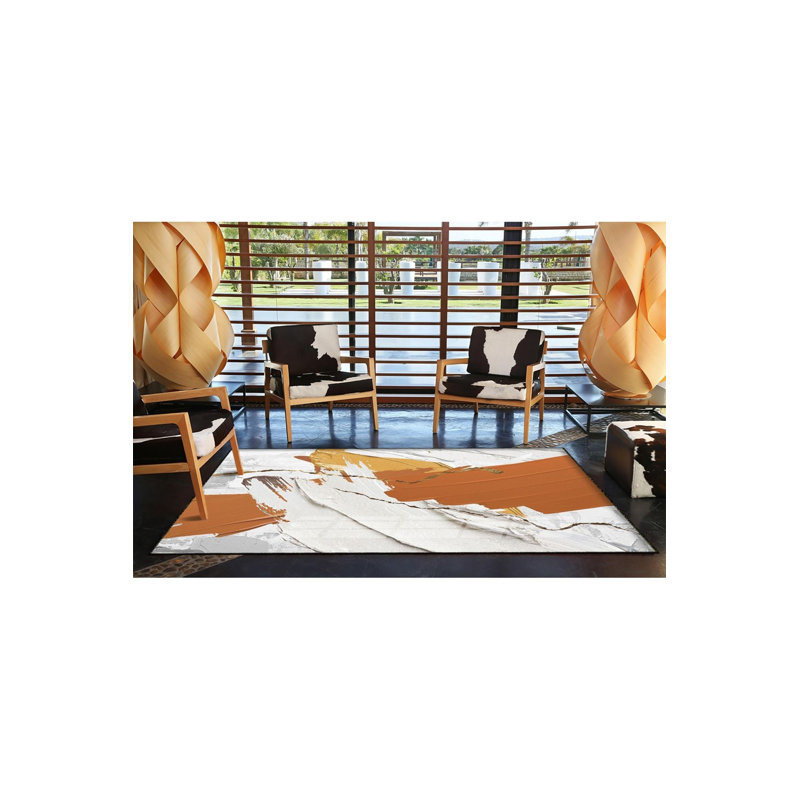 Tapis décoratif lavable peint à la brosse, Sous-tapis rectangulaire 5 pi 1 po x 7 pi 7 po inc