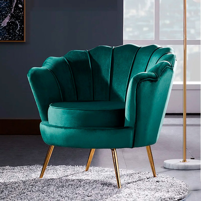 Fauteuil demi-tonneau Yumin, Velours vert