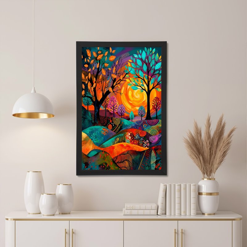 Art abstrait sur toile, paysage abstrait avec arbres colorés et Rolling Hills, 18"H x 12"W