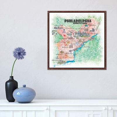 Philadelphia Pennsylvania USA Illustrated Map by Markus & Martina Bleichner - Painting on Canvas