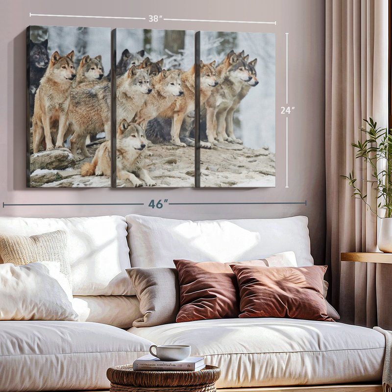 «Wild Wolf Pack», 3 pièces sur toile, H 24 po x l 38 po x P 1,25 po