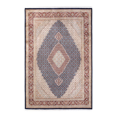 Tapis bleu noué à la main de style oriental traditionnel et unique en son genre