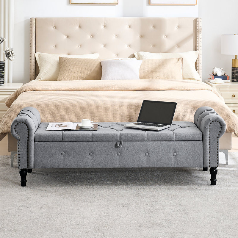 Banc de rangement rembourré 66,9 po, Gris