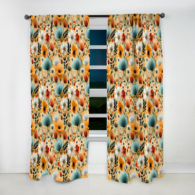 Mod Floral Nostalgia V - Mid-Century Velvet Curtain - Room Darkening - 1 Panel