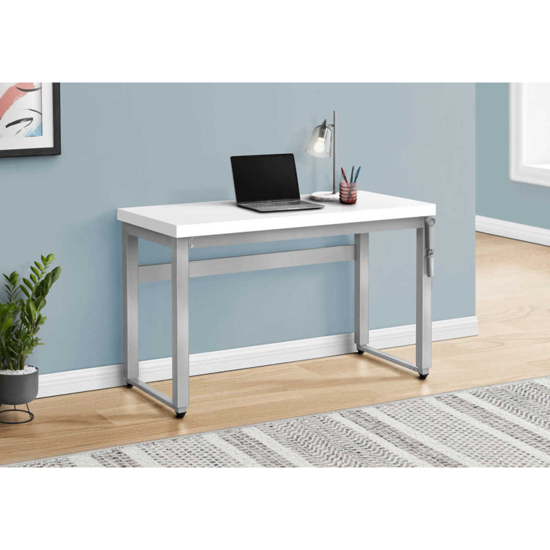Bureau d'ordinateur, bureau personnel, debout, réglable, L 48 po, travail, ordinateur portable, stratifié blanc, métal gris, contemporain, moderne
