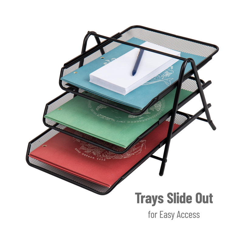 Black Steel Mesh 3-Tier Letter Tray Organizer