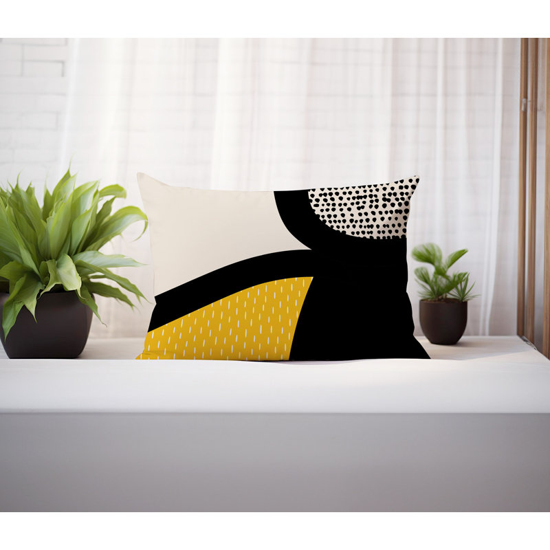 Coussin lombaire réversible intérieur / extérieur Vikka, H 14 po x l 20 po, Jaune / noir / blanc cassé