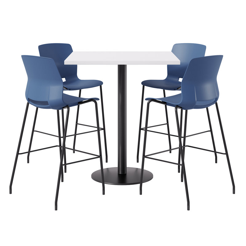 Ensemble repas pour 4 personnes à hauteur de bar, Bleu marine / Noir, H 41 po x L 36 po x l 36 po, Blanc