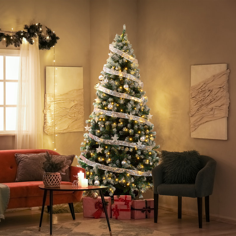 Arbre de Noël 7,5 pi avec lumière blanche et ornements argentés