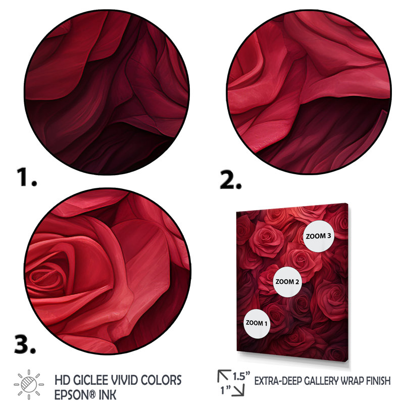 La beauté des roses rouges - Roses, art mural, Toile tendue, H 60 po x l 40 po x P 1,5 po