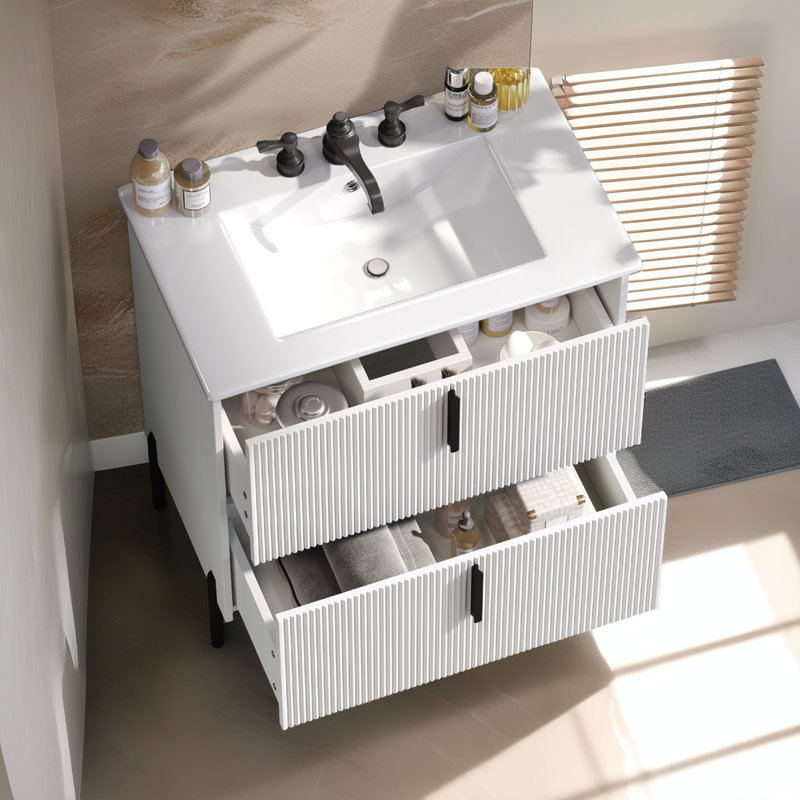 Meuble-lavabo avec lavabo en céramique Hurlburt, Blanc