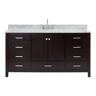 Meuble-lavabo sur pied simple 67 po avec plateau en marbre Flynt