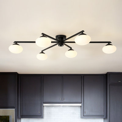 Priella Mid-Century Brass Ellipse Glass Semi-Flush Mount