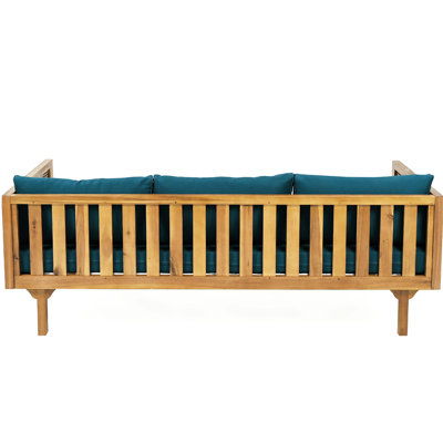 Outdoor 3 Seater Daybed With - Wood Frame Cushions Water- Slat Paneled Seating 67.5" W X 32" D 23.74" H Crafted For Use Upholstery Panel Seat 65.98" 32.42"