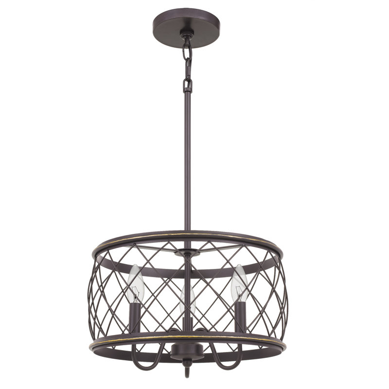 Luminaire suspendu tambour 3 lumières Ryne, Bronze palladien
