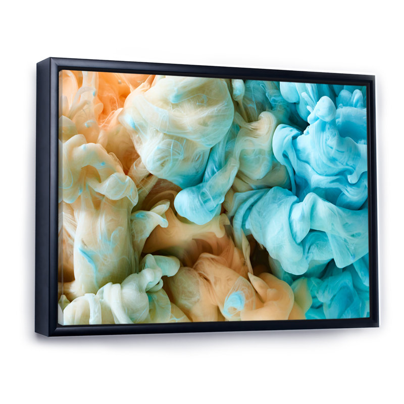 Encre bleue et verte, art mural moderne, H 8 po x l 12 po x P 1,5 po, Cadre flottant noir