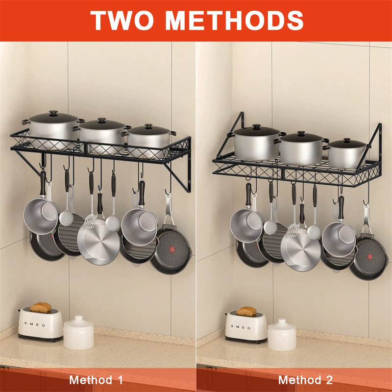 Iron Wall Mounted Pot Rack, Black