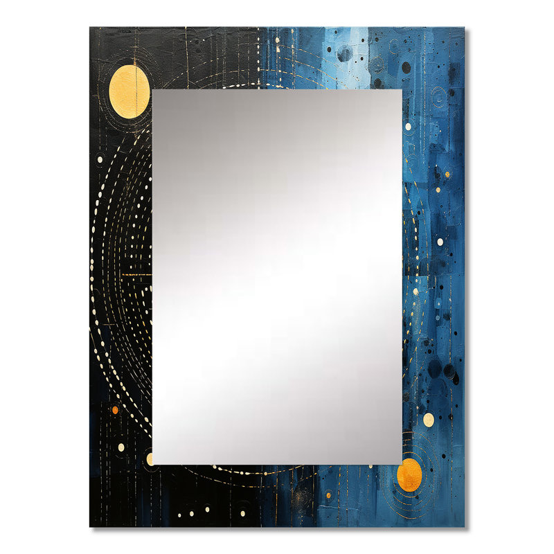 Bleu minimalisme lune V - miroir mural minimaliste, miroir décoratif moderne, impression d'art en métal, 32 po x 24 po
