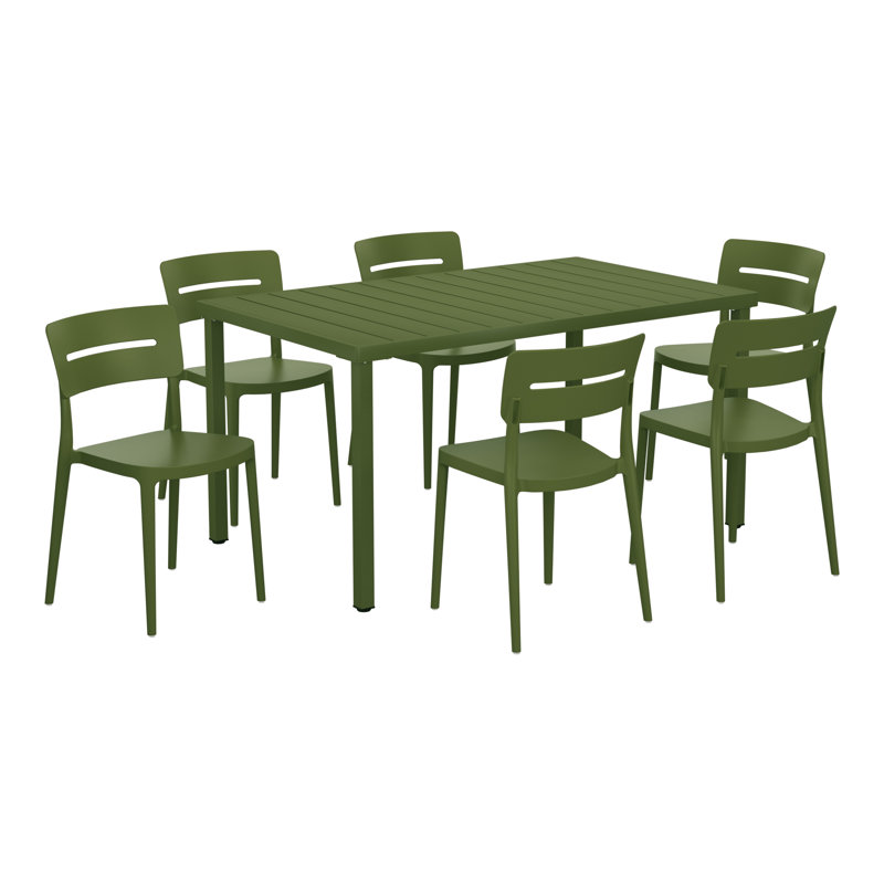 6-Person Outdoor Rectangular Dining Set, Green