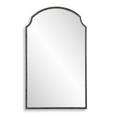  Wall Mirror 36" H Arch Top MDF Iron – Scalloped Corner Bronze Frame with Gold & Silver Hints Modern Vanity or Entryway Decor