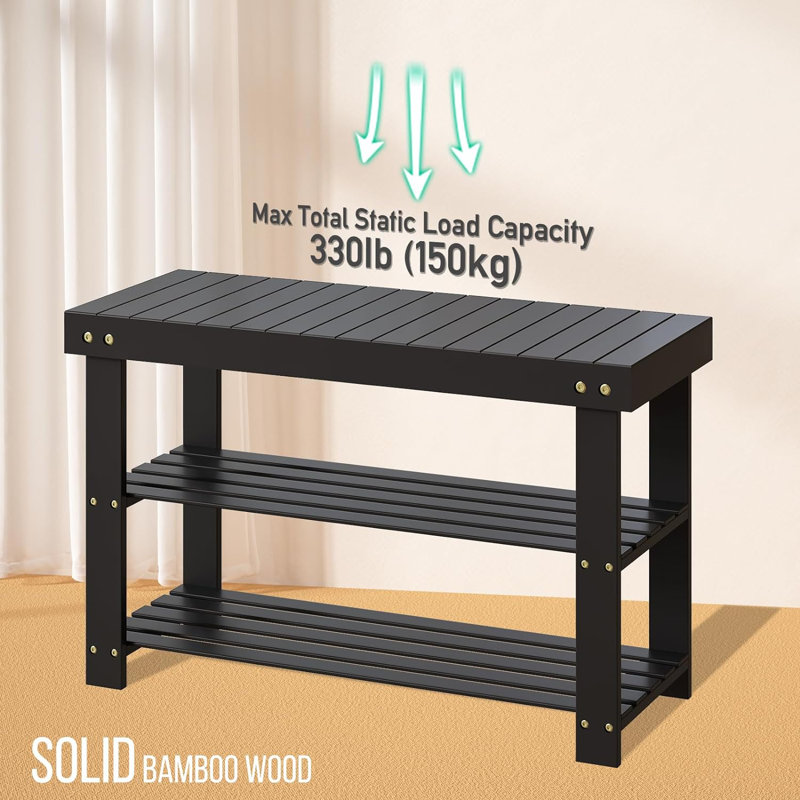 8 Pair Shoe Storage Bench, Black