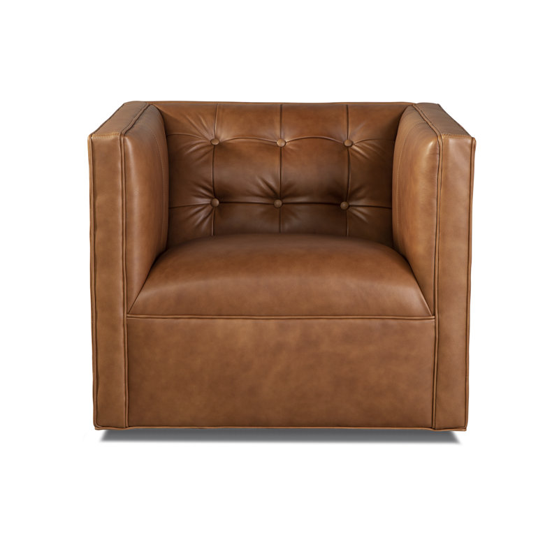 Laslow Leather Swivel Tufted Armchair, Grand Tanyon